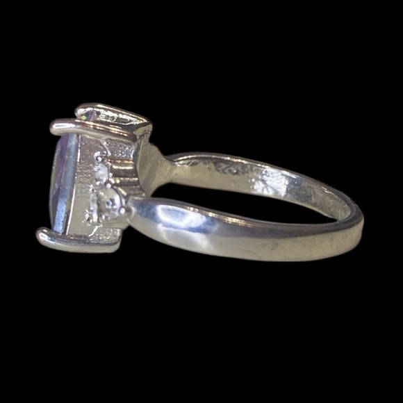 MYSTIC RAINBOW Ring Silver tone CZ 1 Large Stone, 6 Small Stones 4.2g Size 9 - Picture 4 of 6